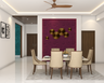 Modern 6-Seater Dining Room Design Idea with Dark Pink Wall - Livspace