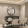 Modern Spacious 6-Seater Dining Room with Crockery Unit and Mirror - Livspace