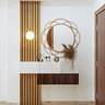 Wooden Panelling Contemporary Compact Foyer Design with Mirror - Livspace