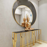 Contemporary Compact Foyer Design Idea with Buddha Statue and Mirror - Livspace