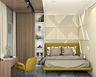 Compact Bedroom with Hues of Yellow and Cream - Livspace