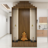 Wooden Textured Modern Spacious Mandir Design for Home - Livspace