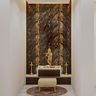 Pooja Room with Brown Coloured Backdrop - Livspace