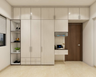 White Straight Hinged Wardrobe Design with Shelves and Study - Livspace