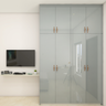 Grey Straight Hinged Modern Wardrobe Design with Loft Storage - Livspace