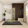 Brown and Cream Hinged Modern Wardrobe Design with Loft and Drawers - Livspace