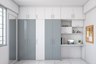 Grey and White Hinged Modern Wardrobe Design with Loft and Study - Livspace