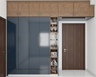 Blue and Wood Laminate Hinged Modern Wardrobe Design with Loft - Livspace