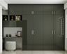Single Toned Hinged Modern Wardrobe Design with Loft and Study - Livspace