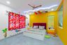 Kids' Room With Bright Yellow Wall Paint And Overhead Lights - Livspace