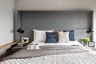 Bedroom Design With King Size Bed And Matte Grey Side Tables - Livspace