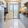 Glossy Beige Kitchen Tiles Design