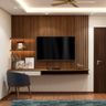 TV Unit Design With Dark Brown Wooden Panel - Livspace