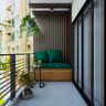 Balcony Design With Wood And Green Seater And Wooden Wall Panelling - Livspace