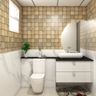 Modern Eclectic Dual-Toned Bathroom Design With Multi Coloured Tiles, White Cabinets And Marble Flooring - Livspace