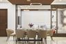 Beige And Black 8-Seater Dining Table With Wooden False Ceiling - Livspace