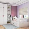 Girls Room Design WIth White And Pink 2-Door Swing Wardrobe, White Single Bed And Pink-Lavender Accent Walls - Livspace