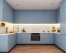 Modern U-Shaped Modular Blue Kitchen Design With White Marble Backsplash - Livspace