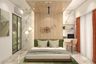Contemporary False Ceiling Design with Wooden Floor-to-Ceiling Panels and Gold Inlay Work - Livspace