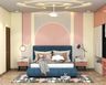 Contemporary Queen Size Kids Bedroom with Abstract Wallpaper, Swing Wardrobe And Pink-White Side Tables - Livspace