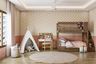 Spacious Kids Room Design With Wooden Bunk Bed, White Tipi Tent And White-Wood Study Table - Livspace
