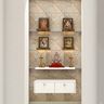 Contemporary Frosty White Wall Mount Pooja Mandir Design with 2-Drawer Storage - Livspace