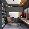 Home Office With Space-Saving Study Table And Bookshelf In Grey And Wood - Livspace