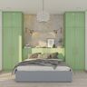 Space-Saving Green Master Bedroom with Integrated Bed and 4-Door Swing Wardrobe - Livspace