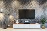 Floor-Mounted Wood And White TV Unit Design With Black And Grey Marble-Finish Wall - Livspace