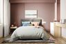 Modern Bedroom Wall Paint Design In Dusty Pink With Wall Panelling - Livspace