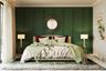 Dark Green Bedroom Wall Paint Design With Grooves And Abstract Gold Wall Decor - Livspace