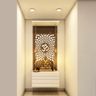 Wall-Mounted White Pooja Room Design With Backlit Om Mandala And Brass Bells - Livspace