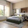 Compact Space-Saving Master Bedroom With Bed And Integrated Wooden Storage Solutions - Livspace
