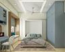 Modern Kids Room Design With Space Saving Murphy Bed, 2-Door Grey Sliding Wardrobe And Study Unit - Livspace