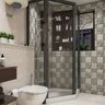 Transitional Matte Ceramic Black And Beige Bathroom Tile Design With Glass Partition - Livspace