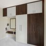 Wood And White 4-Door Swing Wardrobe With Loft Storage And Dressing Unit - Livspace