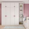 White And Pink Modern 4-Door Swing Wardrobe Design With Open Storage - Livspace