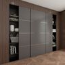 3-Door Grey Sliding Wardrobe Design With Open Shelves - Livspace