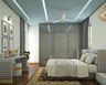 Single-Layered False Ceiling Design For Bedroom With Blue Panel And Cove Lights - Livspace