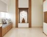 Beige And White Marble Flooring Design With Mandir Unit And Bay Seater - Livspace