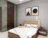 Guest Bedroom With Grey And Wood 4-Door Swing Wardrobe Design - Livspace
