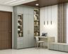 Large Spacious Home Office Design With Grey And Wood Swing Wardrobe, Closed Grey Storage Units And Open Shelves - Livspace
