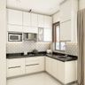 Modern Frosty White L-Shape Kitchen Design with Granite Countertop - Livspac