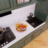 Small Kitchen Sink With Black Quartz And Top Mount Placement - Livspace
