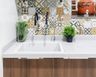 Undermount Single Bowl White Quartz Kitchen Sink Design With Bohemian Inspired Dado Tiles - Livspace