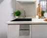 Square Black Quartz Basin Wash With White Countertop - Livspace