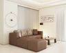 Industrial Compact Living Room With Brown Sectional Sofa, Large Metal Wall Clock And Wall Niche With Grey Wall Paint And Trims - Livspace