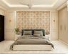 Cream And Beige Wall Design With Wall Paint, Trims And Ornate Damask Wallpaper - Livspace