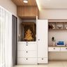 Tall White Open Mandir Design With 4-Drawer Storage And Stand-Alone Storage Unit - Livspace