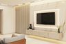Irish Cream-Toned Floating TV Console With Backlit Panel, Marble And Cream-Toned Panelling - Livspace